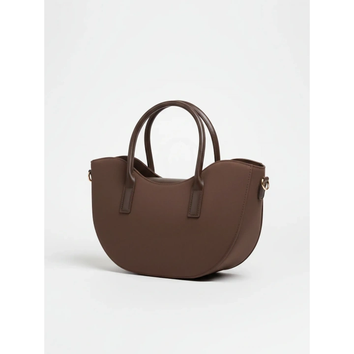 Leila Süet Acı Kahve Fermuarlı El ve Omuz Çantası