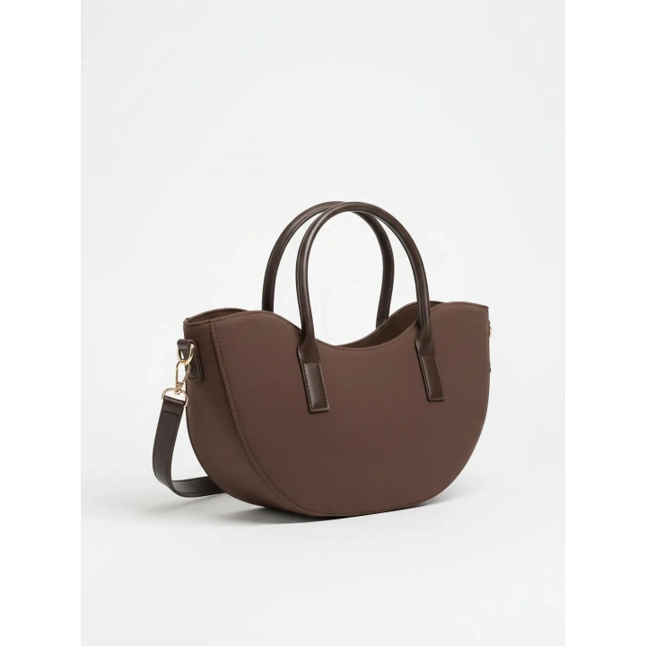 Leila Süet Acı Kahve Fermuarlı El ve Omuz Çantası