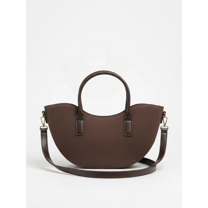 Leila Süet Acı Kahve Fermuarlı El ve Omuz Çantası