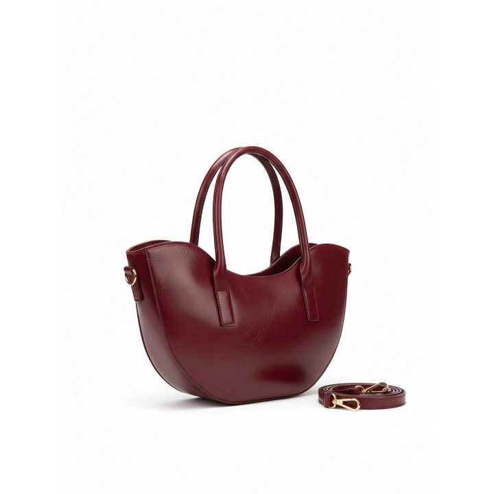 Leila Deri Bordo Fermuarlı El ve Omuz Çantası