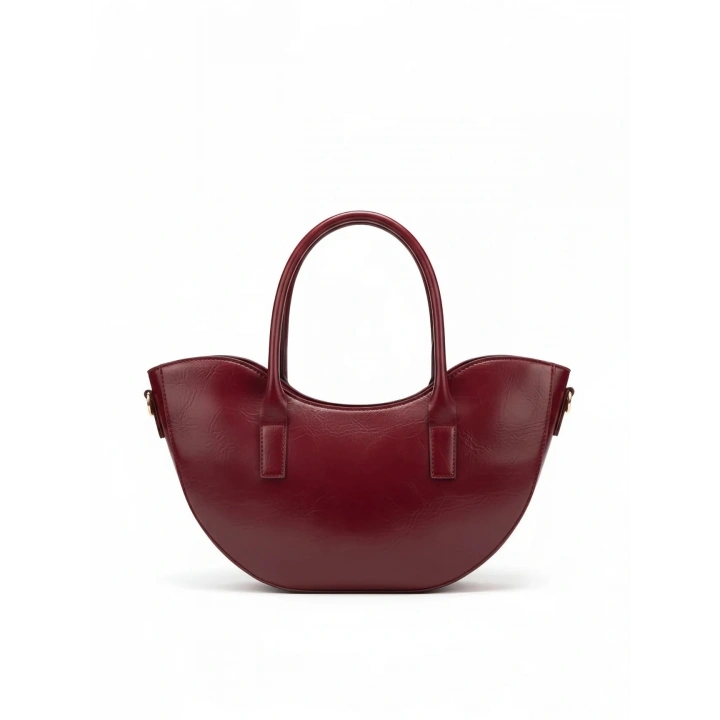 Leila Deri Bordo Fermuarlı El ve Omuz Çantası