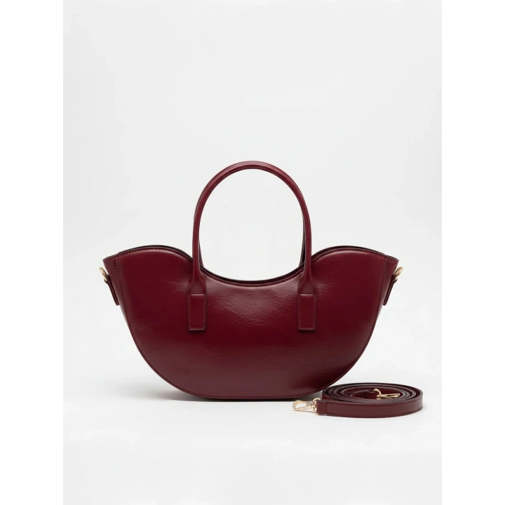 Leila Deri Bordo Fermuarlı El ve Omuz Çantası