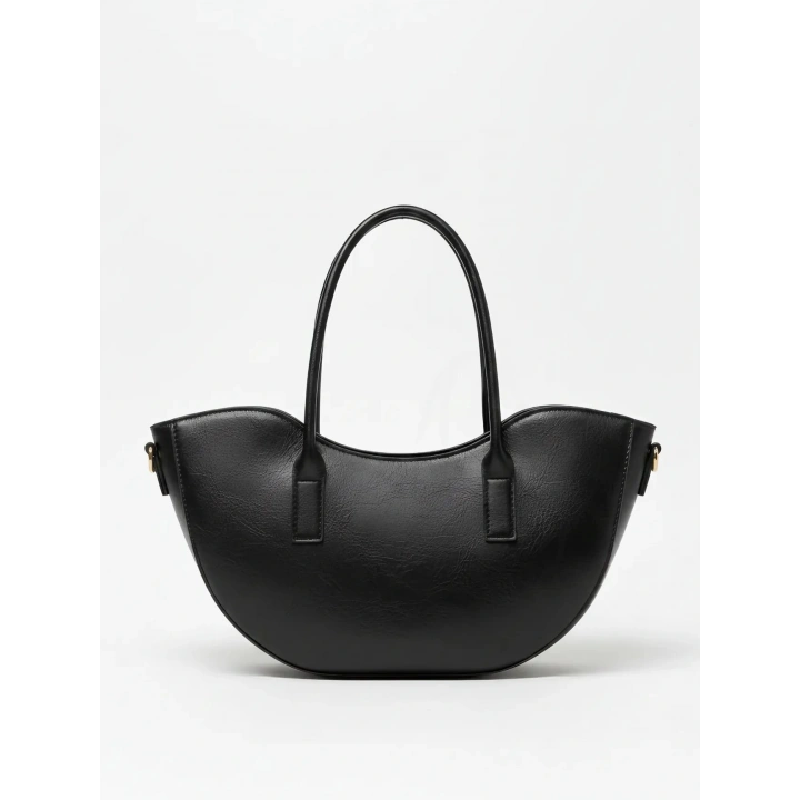 Leila Deri Siyah Fermuarlı El ve Omuz Çantası