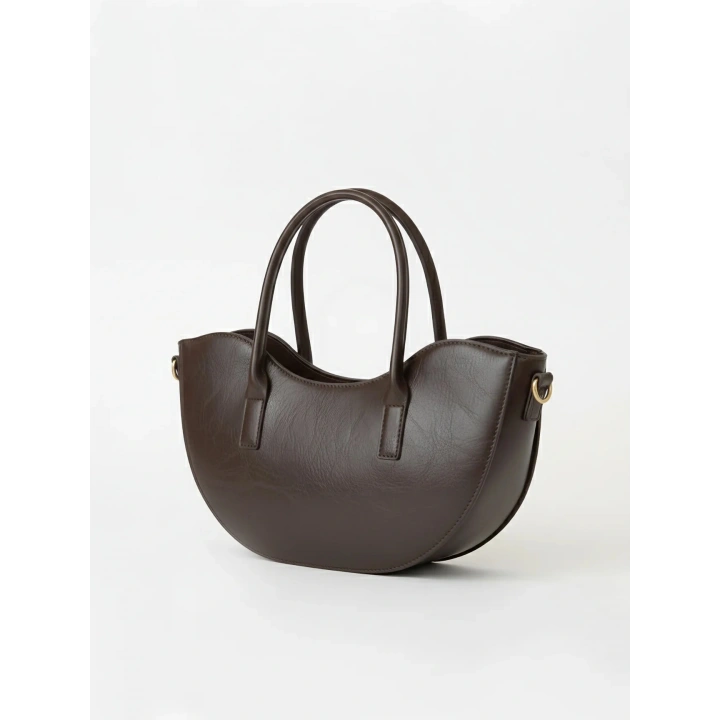 Leila Deri Acı Kahve Fermuarlı El ve Omuz Çantası