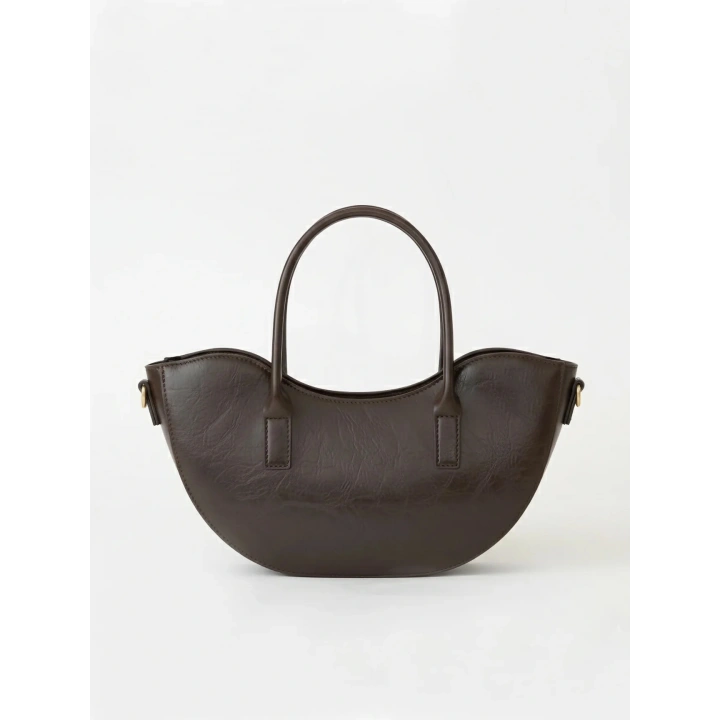 Leila Deri Acı Kahve Fermuarlı El ve Omuz Çantası