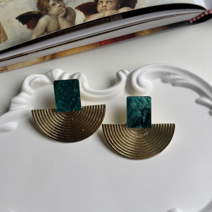 Yelpaze Plaka Küpe (petrol)