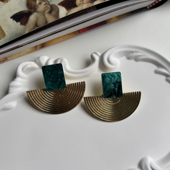 Yelpaze Plaka Küpe (petrol)