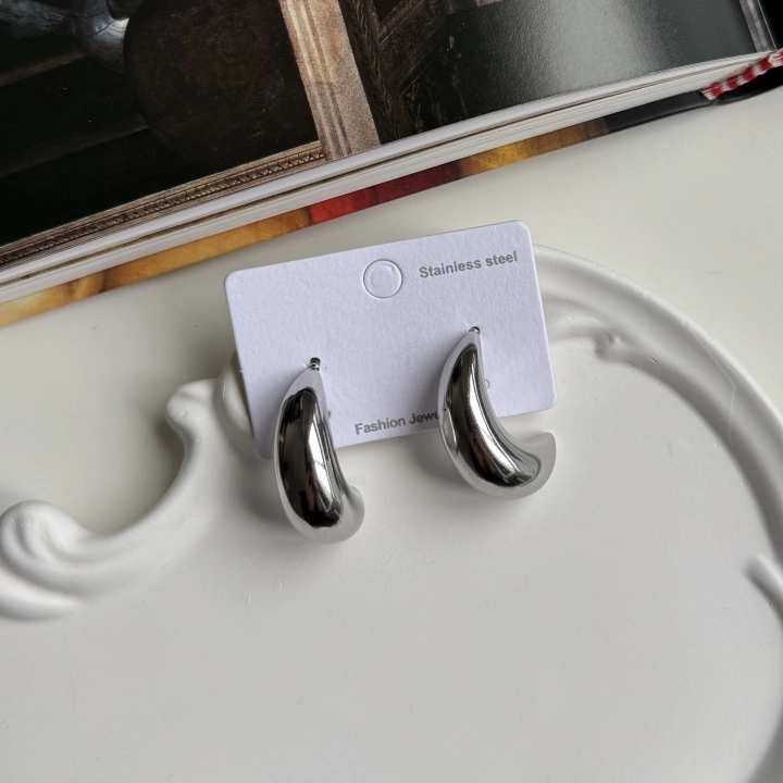 Çelik Yarım Halka Silver Küpe