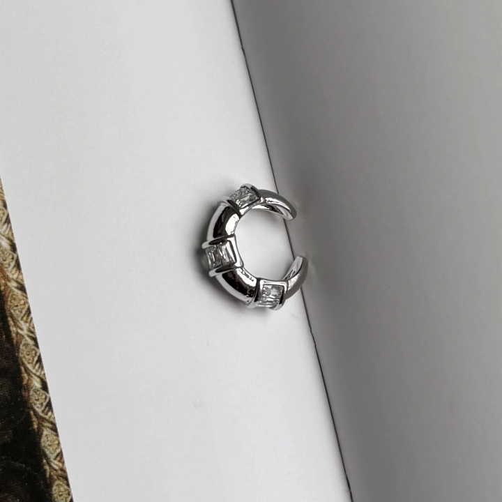 Luxury Kristal Silver Kıkırdak Küpe