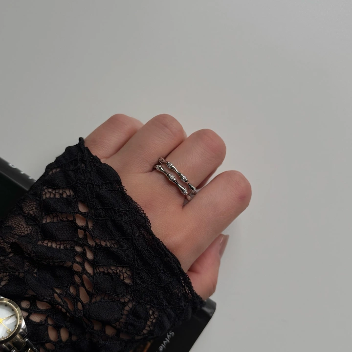 Çift Sıra Taşlı Kemik Silver Yüzük