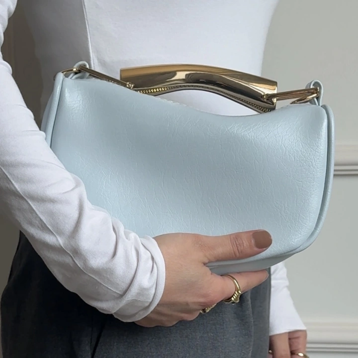 Gala Metal Saplı Bebe Mavisi El, Omuz ve Çapraz Çanta