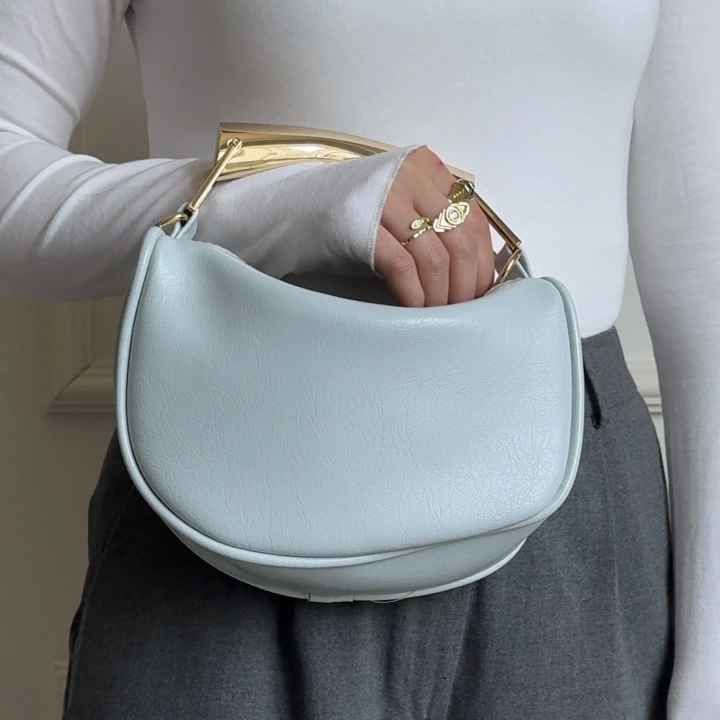 Gala Metal Saplı Bebe Mavisi El, Omuz ve Çapraz Çanta