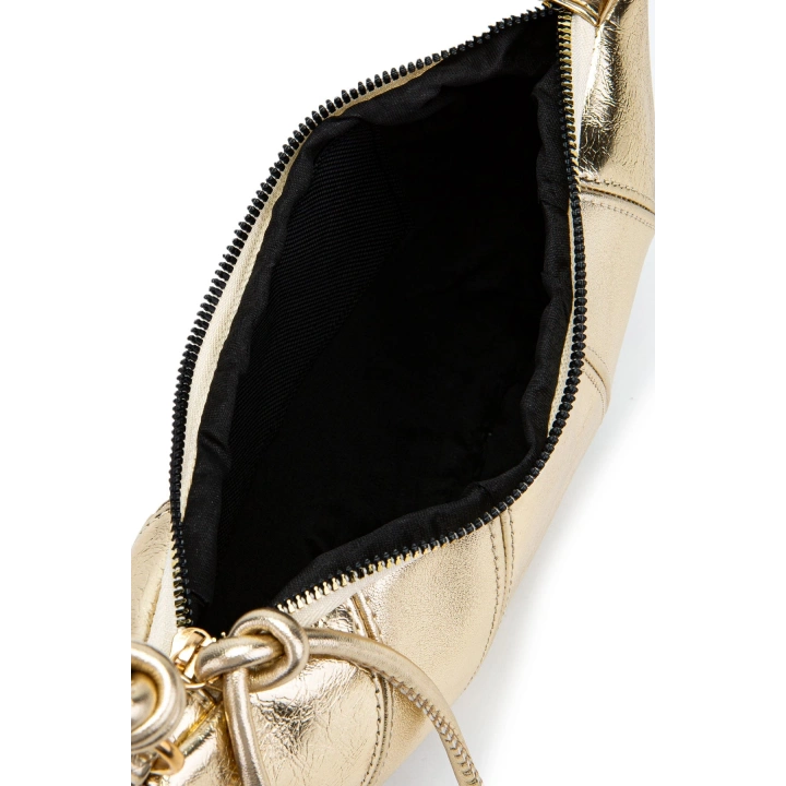 Kruvasan Gold Suni Deri Omuz ve Çapraz Çanta