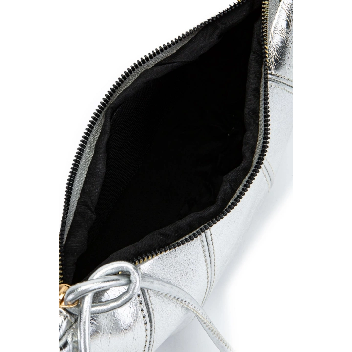 Kruvasan Gümüş Suni Deri Omuz ve Çapraz Çanta