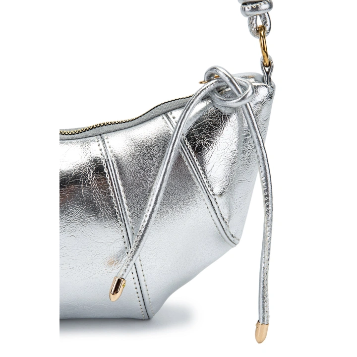 Kruvasan Gümüş Suni Deri Omuz ve Çapraz Çanta