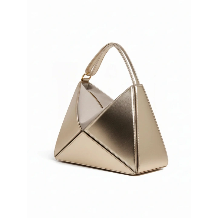 Glow Gold Rugan Üçgen Detaylı El Omuz ve Çapraz Çanta