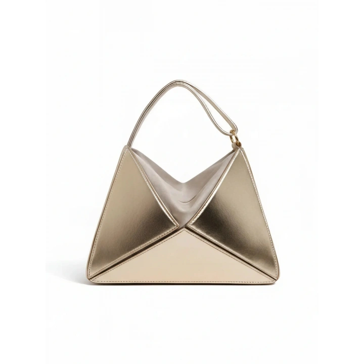 Glow Gold Rugan Üçgen Detaylı El Omuz ve Çapraz Çanta