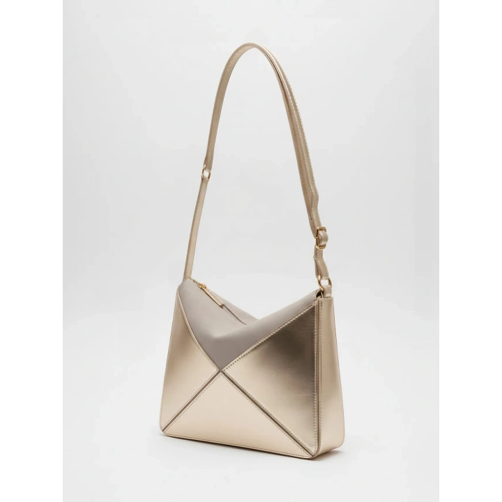 Glow Gold Rugan Üçgen Detaylı El Omuz ve Çapraz Çanta