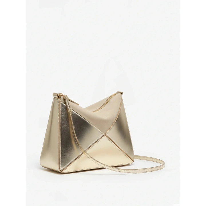 Glow Gold Rugan Üçgen Detaylı El Omuz ve Çapraz Çanta