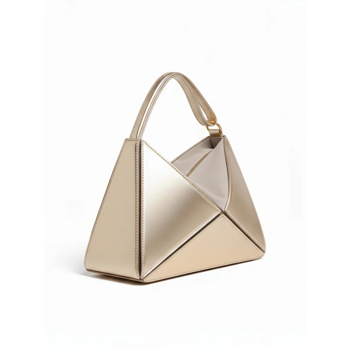 Glow Gold Rugan Üçgen Detaylı El Omuz ve Çapraz Çanta