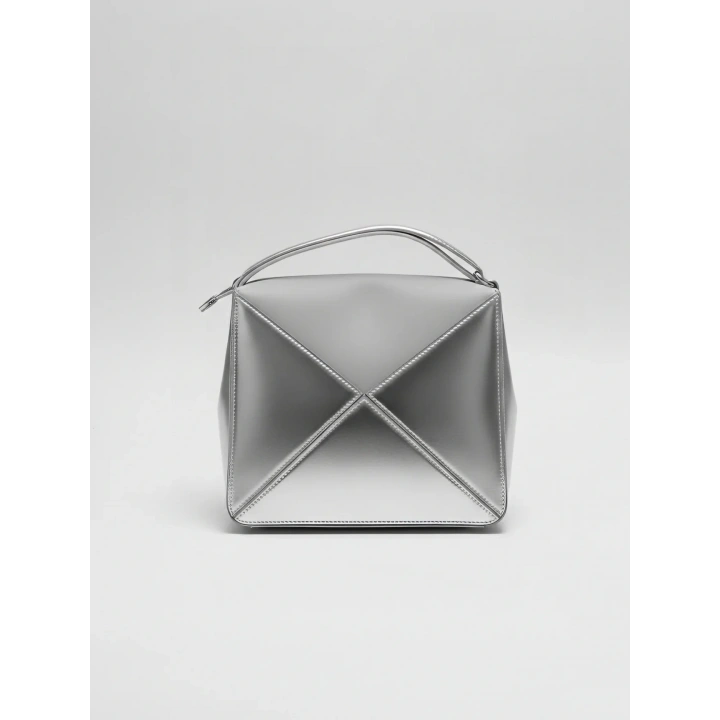 Glow Gümüş Rugan Üçgen Detaylı El Omuz ve Çapraz Çanta