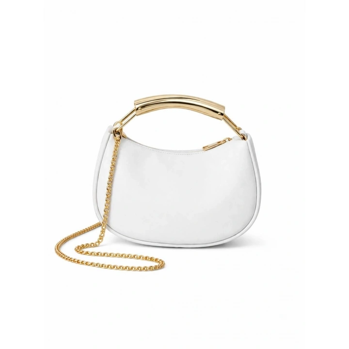 Gala Metal Saplı Beyaz El, Omuz ve Çapraz Çanta