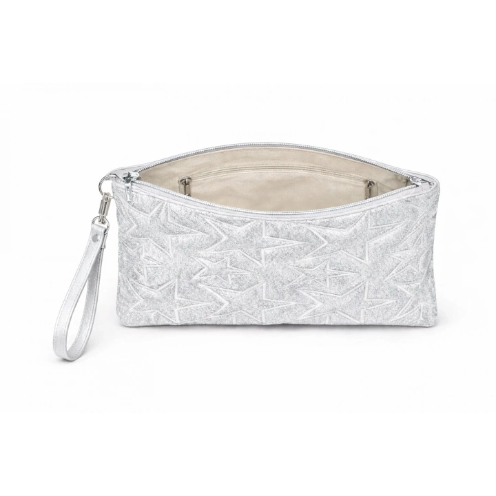 Yıldız Desenli Gümüş Simli Clutch Portföy Çanta