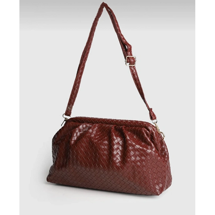Aura Bordo Örgü Dokulu Clutch Omuz ve Çapraz Çanta