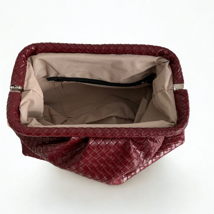 Aura Bordo Örgü Dokulu Clutch Omuz ve Çapraz Çanta