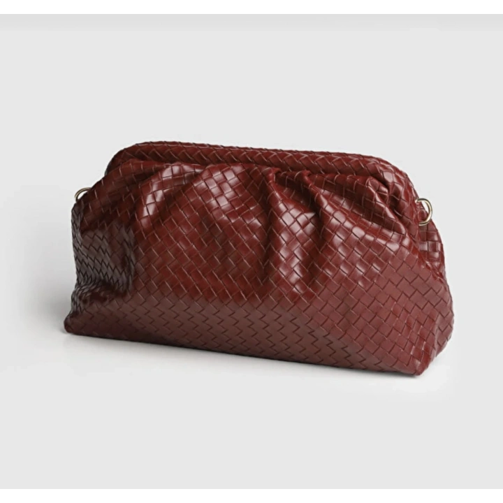 Aura Bordo Örgü Dokulu Clutch Omuz ve Çapraz Çanta