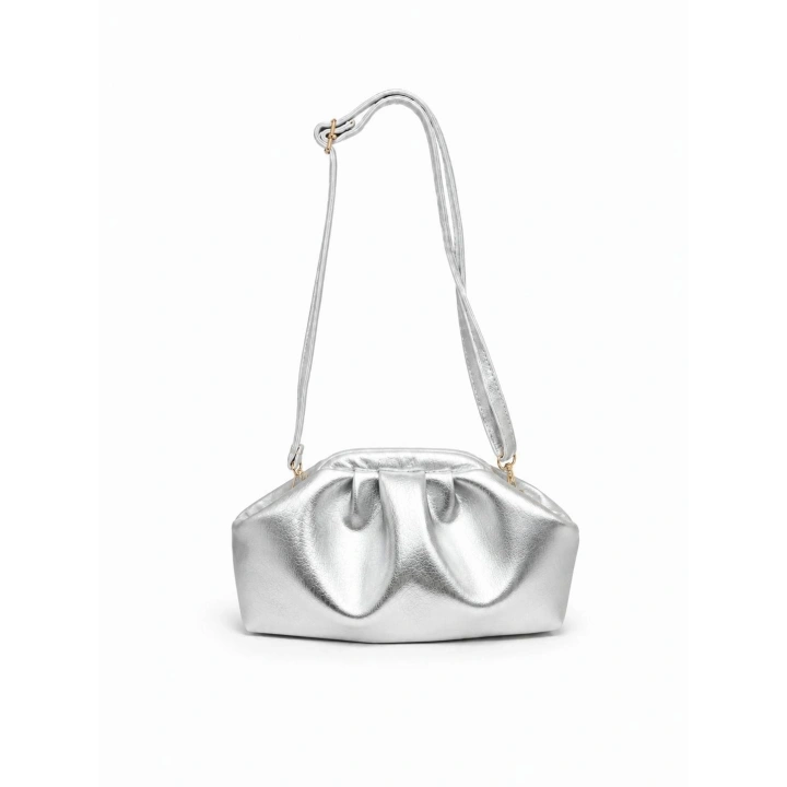 Aura Mini Gümüş Clutch Omuz ve Çapraz Çanta