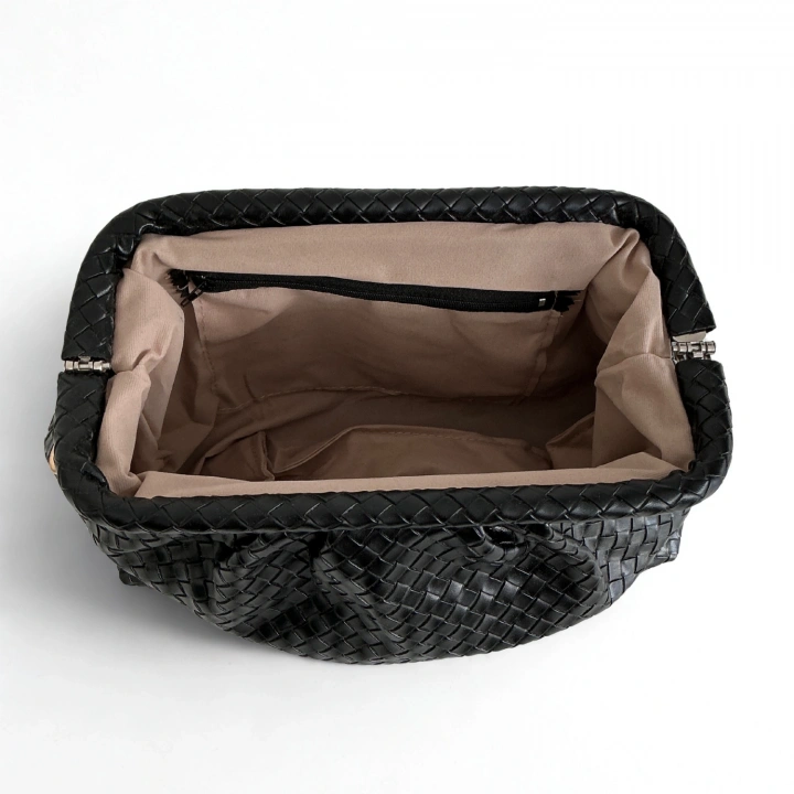 Aura Siyah Örgü Dokulu Clutch Omuz ve Çapraz Çanta