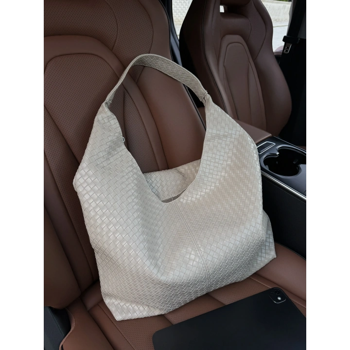 Coze Örgü Dokulu Ekru Omuz Çantası