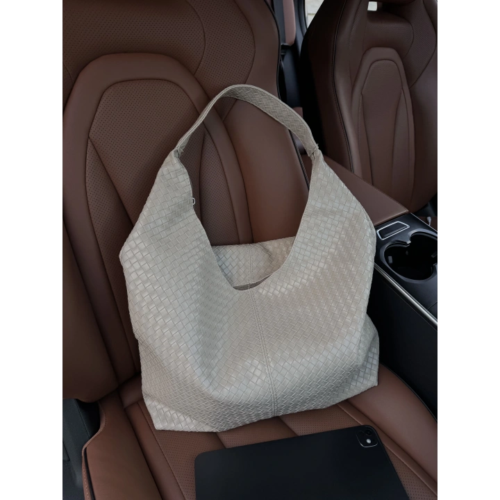 Coze Örgü Dokulu Ekru Omuz Çantası