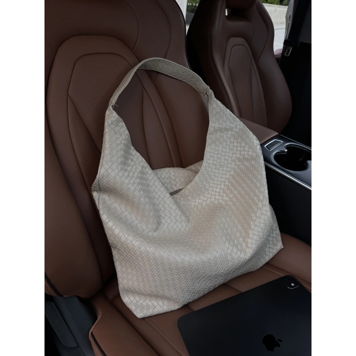 Coze Örgü Dokulu Ekru Omuz Çantası