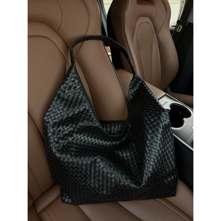Coze Örgü Dokulu Siyah Omuz Çantası