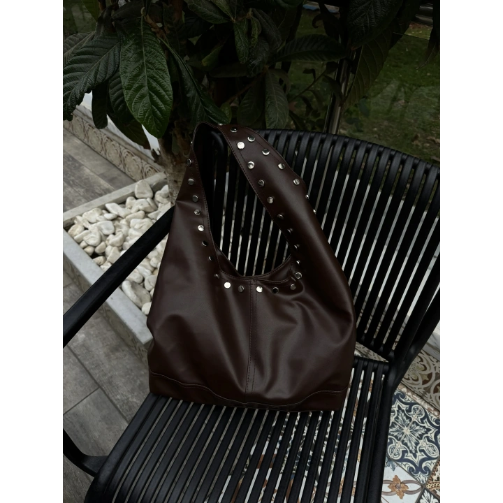 Venüs Acı Kahve Zımba Detaylı Omuz Çantası