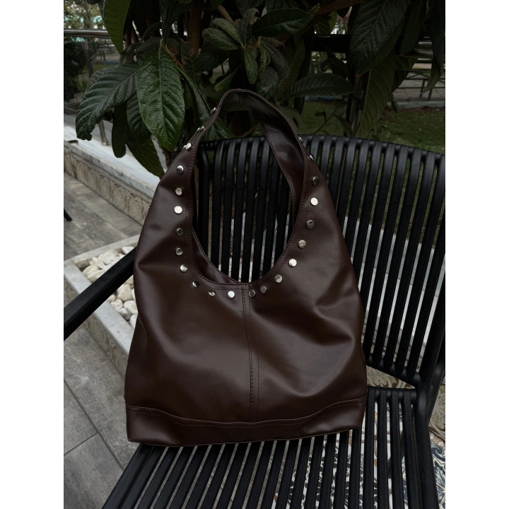 Venüs Acı Kahve Zımba Detaylı Omuz Çantası