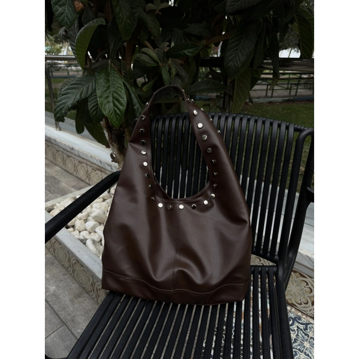 Venüs Acı Kahve Zımba Detaylı Omuz Çantası