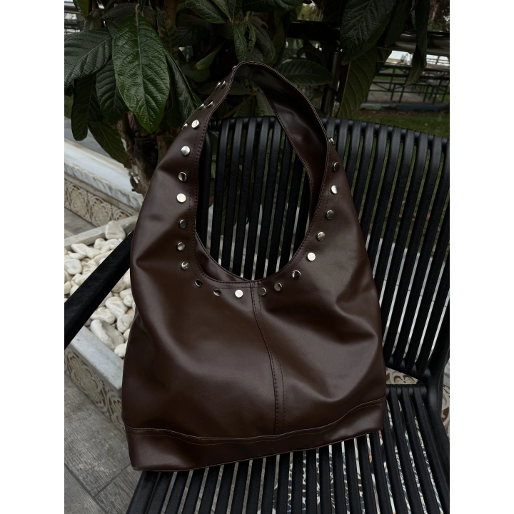 Venüs Acı Kahve Zımba Detaylı Omuz Çantası