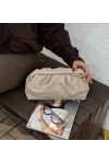 Aura Ekru Örgü Dokulu Clutch Omuz ve Çapraz Çanta