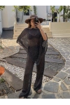 Siyah Simli Asimetrik Bluz ve Pantolon Takım