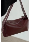 Mono Zımba Detaylı Fermuarlı Bordo Omuz Çantası