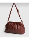 Aura Bordo Örgü Dokulu Clutch Omuz ve Çapraz Çanta