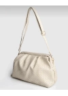 Aura Ekru Örgü Dokulu Clutch Omuz ve Çapraz Çanta