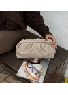 Aura Ekru Örgü Dokulu Clutch Omuz ve Çapraz Çanta
