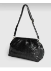 Aura Siyah Örgü Dokulu Clutch Omuz ve Çapraz Çanta