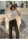 Beyaz İnce Triko Pelerin Bluz