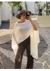 Beyaz İnce Triko Pelerin Bluz