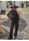 Siyah Simli Asimetrik Bluz ve Pantolon Takım